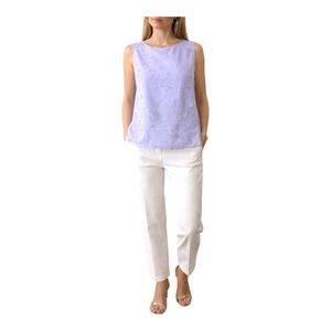 David Warren Petites Blue Silk Beaded Sleeveless Blouse 8P Romantic Evening